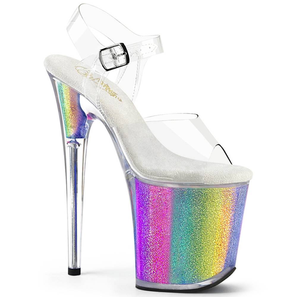 Pleaser - FLAMINGO808RG01 Sandale à bride à la cheville, Pole dance chaussures - Arc En Ciel/Transparent Product image